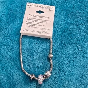 NWT Individuality Beads Sterling Silver Snake Chain Bracelet & Stopper Bead 8.5"